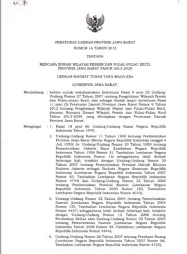 Peraturan Daerah Provinsi Jawa Barat Nomor : 16 Tahun 2013 Tentang Rencana Zonasi Wilayah Pesisir...