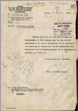 Surat de secretasis der Commisie Parket van de Procureuer General bij den Pengadilan Tinggi van N...