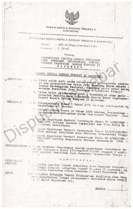 Keputusan Bupati KDH.II Karawang No. 487.05/Kep.204-Huk/89 Tentang pembentukan panitia daerah pem...