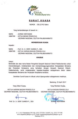 Surat Kuasa Nomor 556.3/742-Sekre tanggal 25 April 2017 dari Ahmad Heryawan Ketua Badan Pengelola...