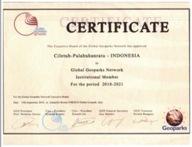 Certificate – The Executive Board of the Global Geoparks Network has Approved Ciletuh – Palabuhan...