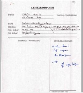 Lembar Disposisi dari Gubernur Nusa Tenggara Barat Nomor 598/TU Asda II tanggal 29 Maret 2017 per...