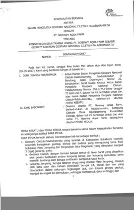 Kesepakatan Bersama Antara Badan Pengelola Geopark Nasional Ciletuh-Palabuhanratu Dengan PT. NOER...