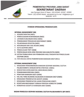 Standar Operasinal Prosedur (SOP) Badan Pengelola Geopark Nasional Ciletuh – Palabuhanratu (BP GN...