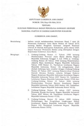 Keputusan Gubernur Jawa Barat Nomor : 556/Kep.456-Rek/2016 Tentang Susunan Personalia Badan Penge...
