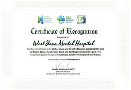 Certificate Of Recognition Global Green and Healthy Hospital Sustainability Goal on Waste, Water,...