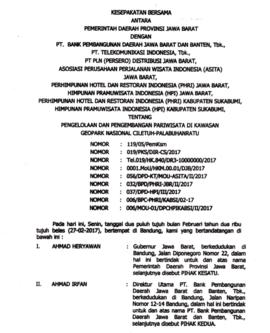 Kesepakatan Bersama antara Pemerintah Daerah Provinsi Jawa Barat dengan PT Bank Pembangunan Daera...