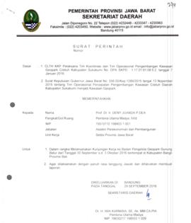 Surat Perintah untuk Prof. Dr. Ir. Deny Juanda P, DEA dalam rangka melaksanakan Kunjungan Kerja k...