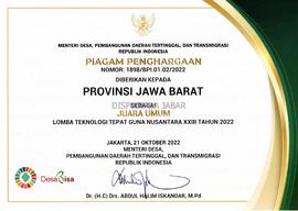 Piagam  Penghargaan Juara   Umum Lomba Teknologi Tepat Guna Nusantara XXIII Tahun 2022 - Menteri ...