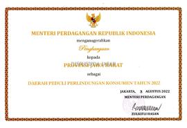 Penghargaan Daerah  Peduli Perlindungan Konsumen Tahun 2022 - Menteri Perdagangan Republik Indone...
