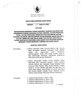 Keputusan Menteri Kehutanan Nomor : 175/Kpts-II/2003 Tentang Penunjukan Kawasan Taman Nasional Gu...