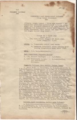 Pengumuman dari sekretariat Parlemen hasil sidang ke 1 Tahun 1949 Rapat ke- 17 Tahun 1949  Sabtu ...